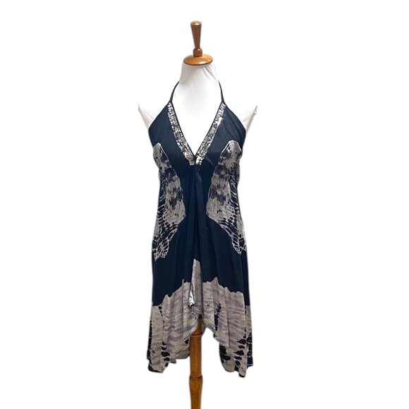 Moda International Y2K Halter Boho Print Dress Black Size XS Festival Fairy Goth - Picture 2 of 12